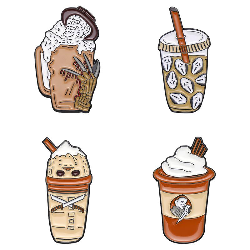 Unique Geometric Skeleton Cup Ice Cream Brooch Pin For Halloween Fashion Accessory