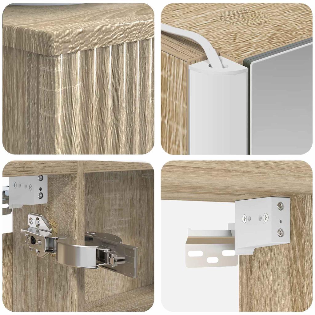 Bathroom Furniture Set 4 Pcs Sonoma Oak Engineered Wood and Glass