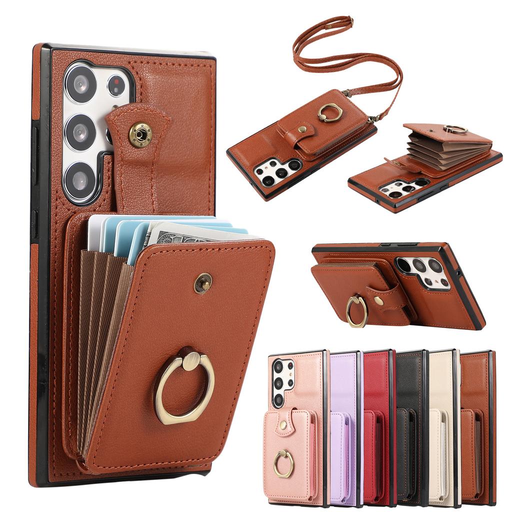 Crossbody Leather Phone Case for Samsung Galaxy S25 Ultra S25Edge S24 Plus S23 S20 FE S22 Note20 A56 A36 Ring Card Holder Wallet