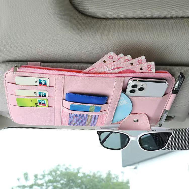 

Car Sun Visor Organizer: Multifunctional Card and Document Holder with Glasses Clip