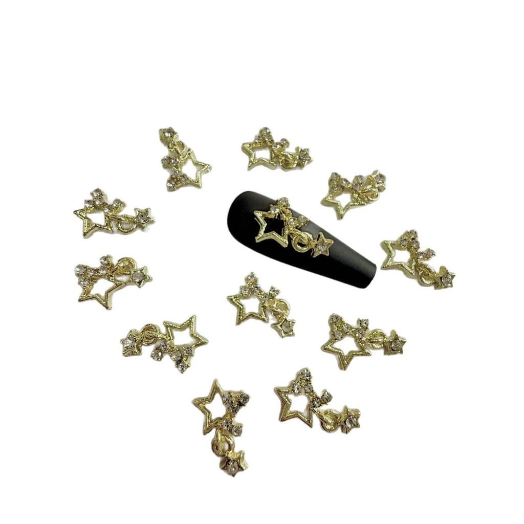 Gold & Silver Alloy 3D Rhinestone Star Nail Art Pendants