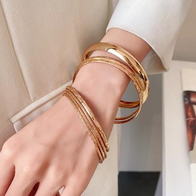 6Pcs/7Pcs Metal Star Pentagram Wide Open Bangle Set Gold Silver Exaggerated Bracelet  Women Gift
