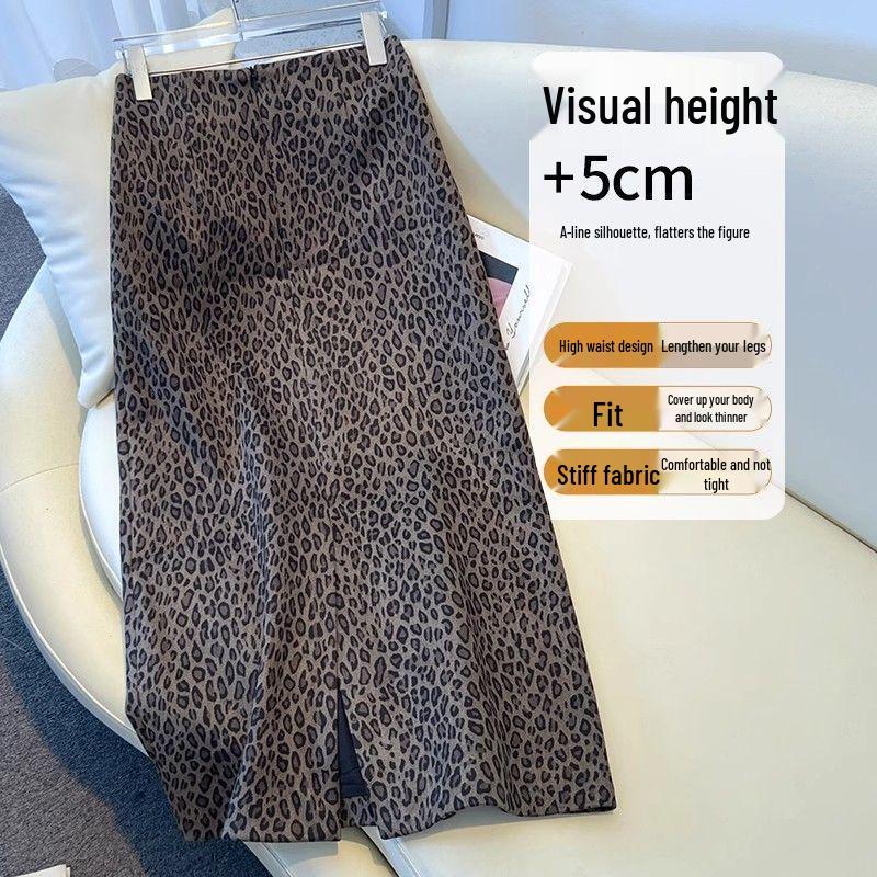 2025 Trendy Women's Leopard Print Wool-Blend A-Line Skirt - High Waist, Slimming Fit for Autumn/Winter