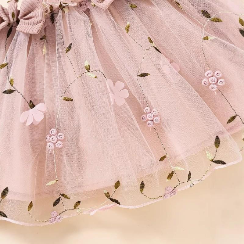 Baby Girls Princess Dress Long Sleeve Mesh Embroidery Bow Party Gown Fall