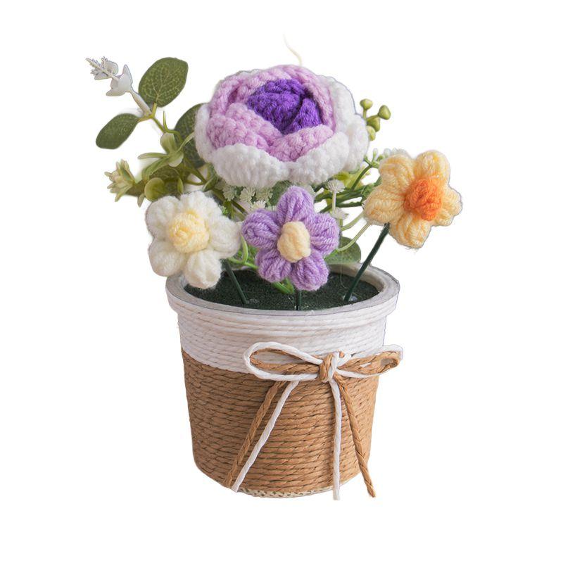 Hand Woven Potted Crochet Artificial Flower Desk Decoration