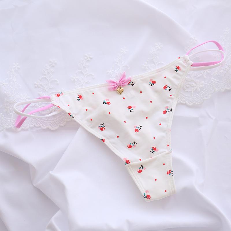 

Strawberry Cherry Milk Silk Low-Rise Seamless T-String Panties - Cute & Sexy Women s Underwear M