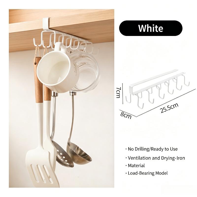 No Drill 12 Hooks Kitchen Utensil Holder Under Cabinet Cup Mug Organizer Rack