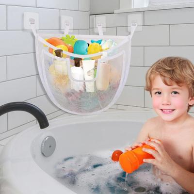 Bathroom Toy Storage Bag with Hooks Mesh Design Water Leakage Mildew-Proof Kids Toy Storage Organizer