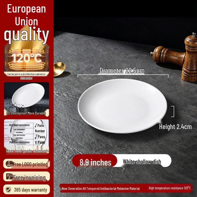 High-End Restaurant-Quality White Melamine Round Plates – Imitation Porcelain Buffet, Fast Food, and Rice Bowl Plates