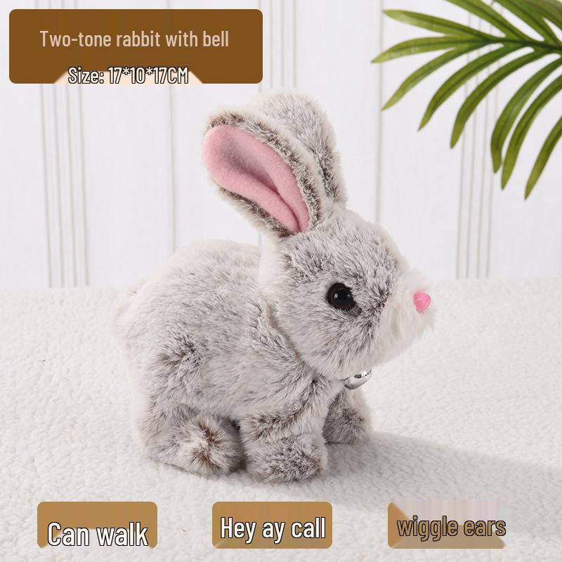 Plush Interactive White Rabbit Toy - Walking, Talking, Ear-Wiggling, Mouth-Moving Long-Haired Pet Simulation.
