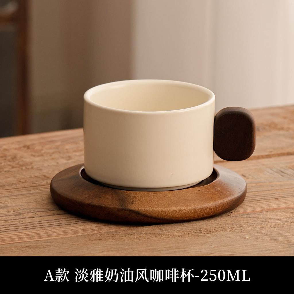 Vintage Terracotta Mug Set with Wood Coaster, Floral Rustic Coffee Cup for Tea, Handmade Feel Gift for Her, Mom, Friend
