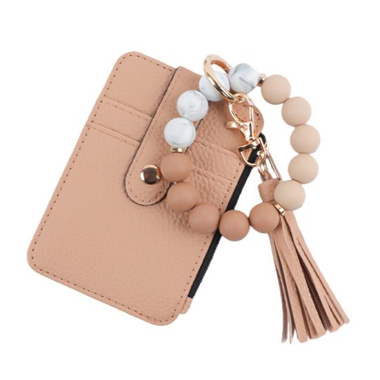 Portachiavi Braccialetto con Perline Portafoglio Donna Polsiera in Silicone Porta Carte di Credito Portafoglio Sottile con Nappa Tasca con Zip per Viaggio Shopping