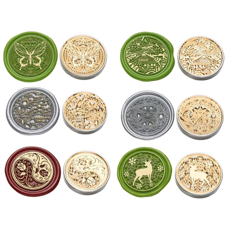 5Pcs Butterfly Rose Embossed Seal Stamp Replaceable Seal Stamp Head for Letter Envelope Christmas Card Party Invitations