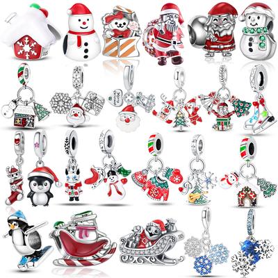 Charms Original Santa Claus Snowman Winter Penguin Snowflake Beads Fit Bracelet Copper Jewelry Women Diy Gift
