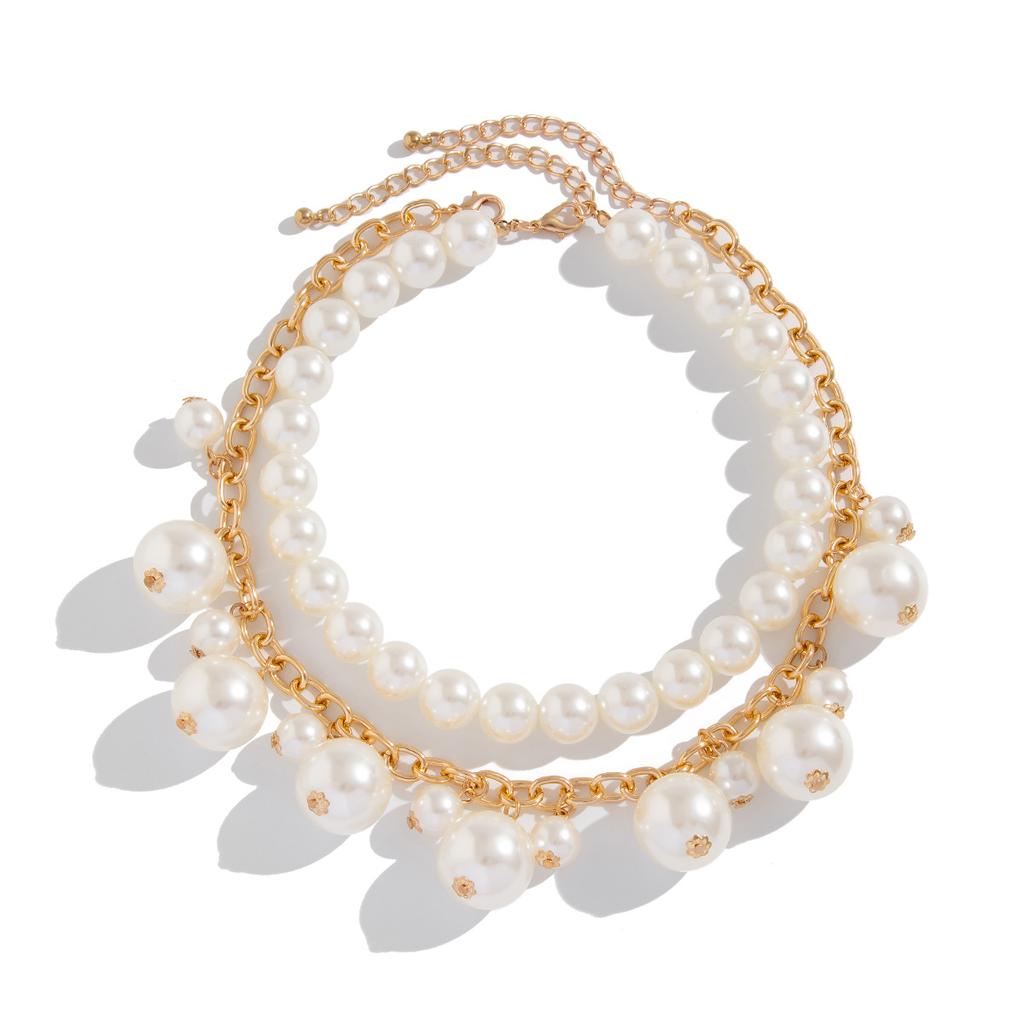 Accessories Ins Imitation Pearl Pendant Collarbone Necklace, French Beaded Retro Multi-layer Necklace for Women