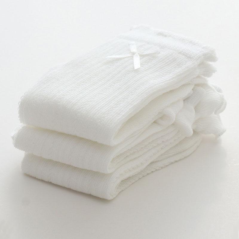 3Pairs/Set White Ruffle Baby Socks Sweet Bow Infant Girls Princess Sock Breathable Mesh Anti-mosquito Kids Long Socks