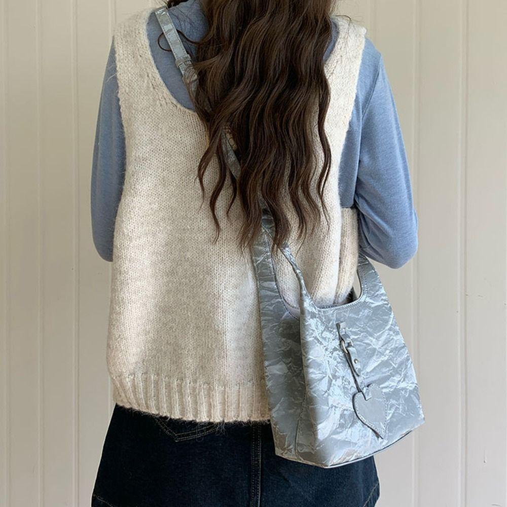 Elegant Love Handbag PU Leather Shoulder Bag Trendy Women Bucket Bag  Girls