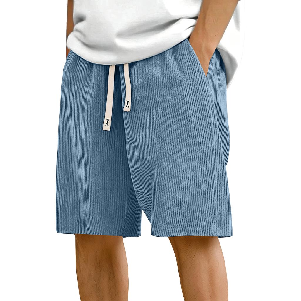 Men's Corduroy Casual Shorts Elastic Waistband Drawstring Outdoor Sports Shorts Lightweight Breathable Fabric Relaxed Fit