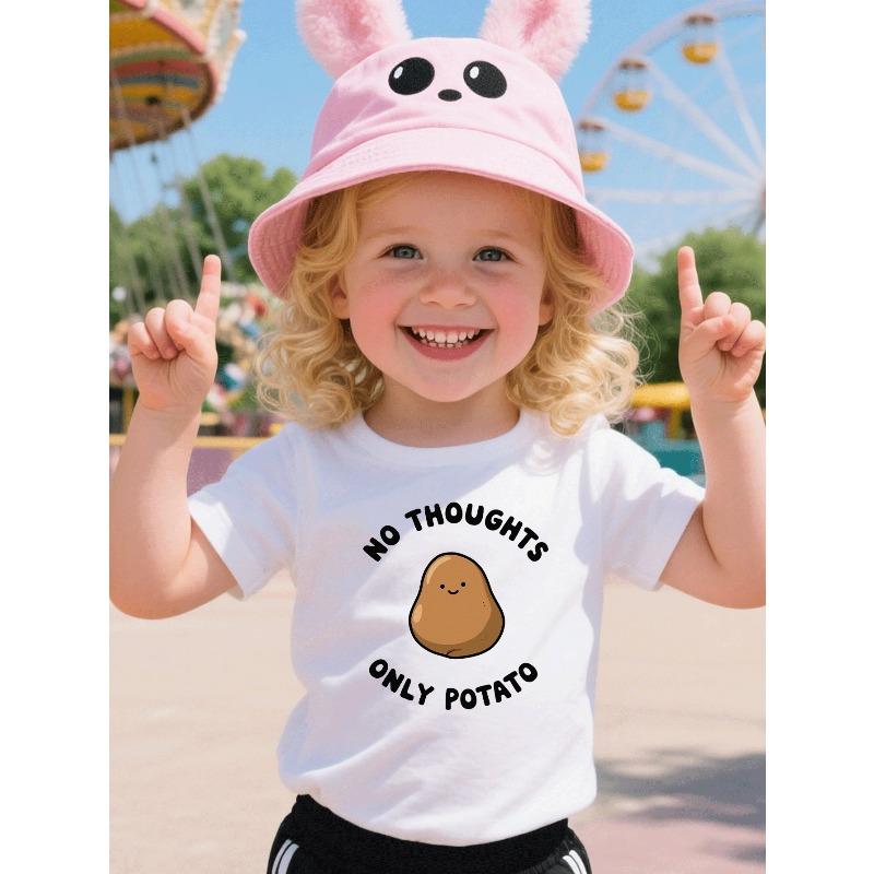 European sizes Girls No Thoughts Only Potato T-Shirt, Kids Cute Potato Graphic Short Sleeve Cotton Tee, Summer Funny Tops 110 белый