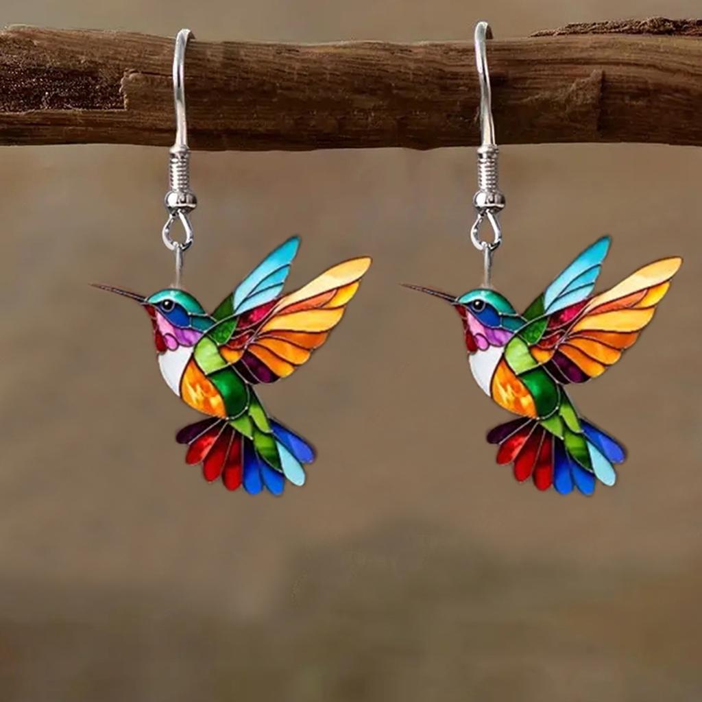 Cross border Spring Festival Colorful Bird Acrylic Earrings from Europe and America 2024 New Hot Selling Fashion Retro Earrings