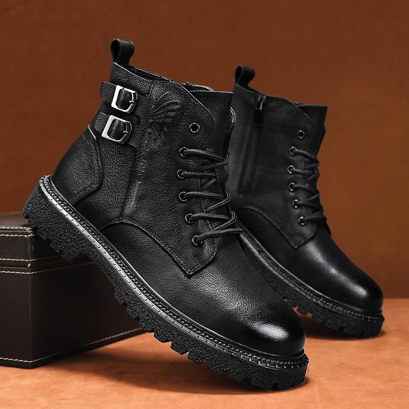 

Ботинки Мартина мужские кожаные ботинки с тиснением, боковая молния, мужская обувь, первый слой коровьей кожи, хлопковые ботинки, бархат, большой размер, обувь для локомотива 46