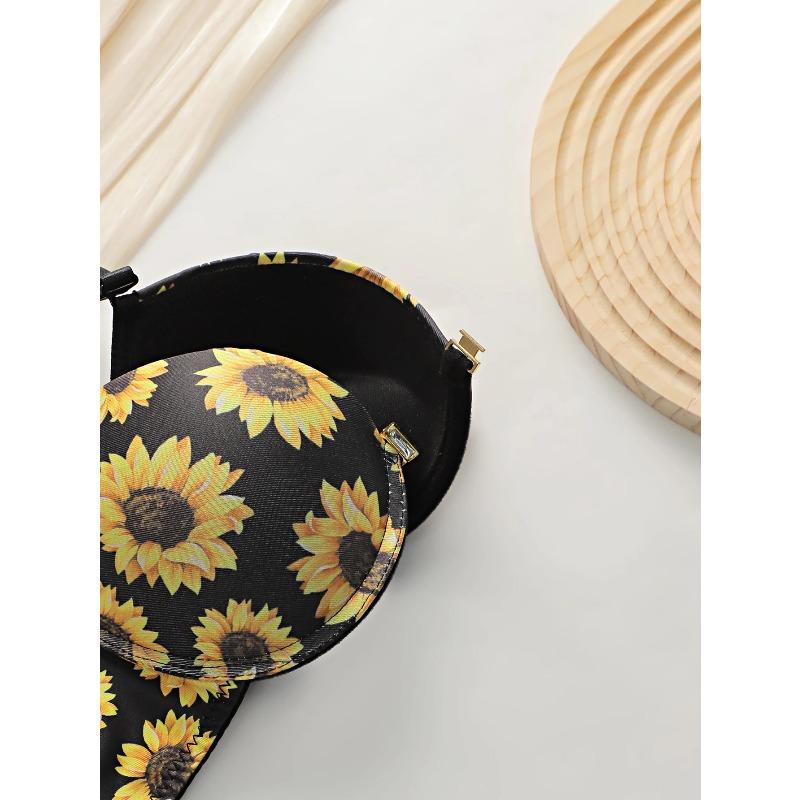 Damen sexy Dessous-Set mit Frontverschluss, Chrysanthemenmuster und Stahlbügel Push-Up-Unterwäsche-Set A3116
