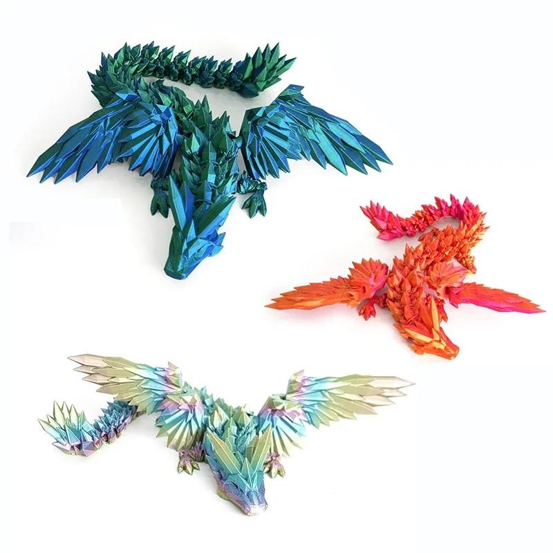 Creative 3D Printed Dragon Ornaments Flexible Articulated Gradient Color Dragon Crafts Children'S Toy Sets Gifts Desktop Decoration