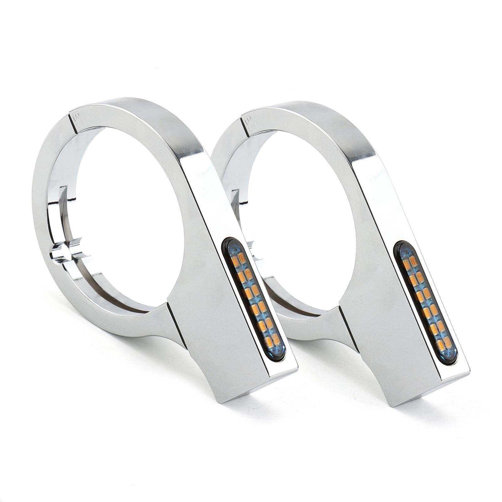 

Motorcycle 28mm-58mm Fork Clamp Turn Signals LED Indicators Amber Lights for Harley Honda Chopper Bobber Cafe Racer Universal Chrome 38mm-41mm