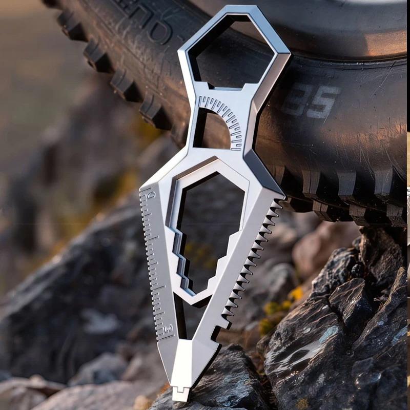 Lightweight 9-in-1 Stainless Steel Keychain Features Protractor Ruler for Easy Outdoor Access