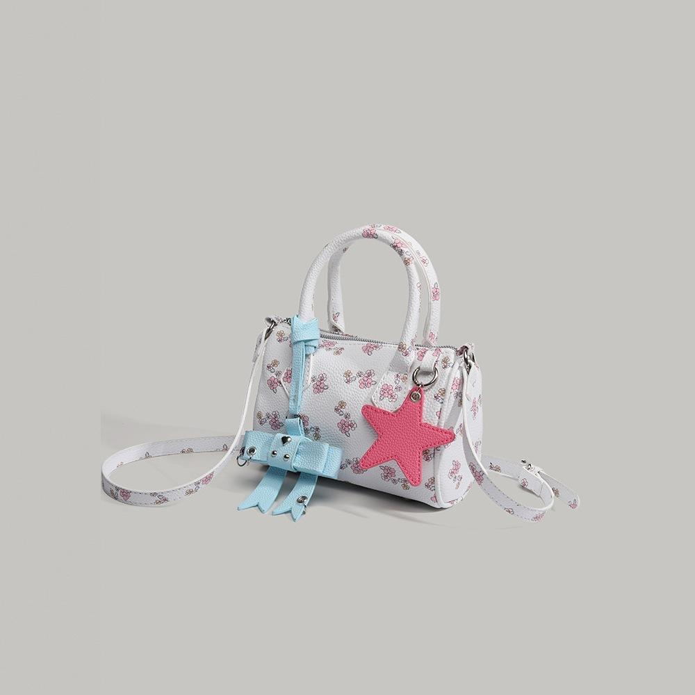 2025 New Niche Small Floral Handbag Boston Bag Cute Star Bow Accessories Women's Handbag