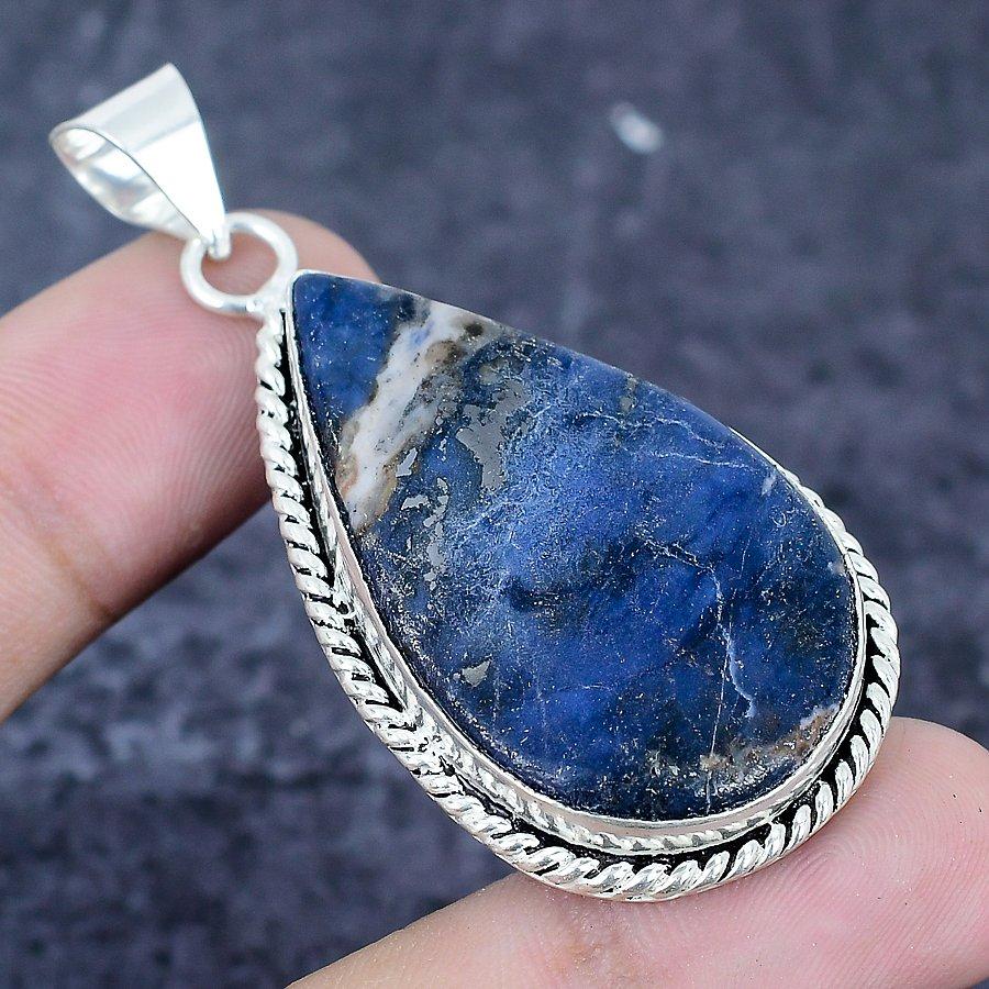 Sodalite Gemstone 925 Sterling Silver Jewelry Pendant 2.36"