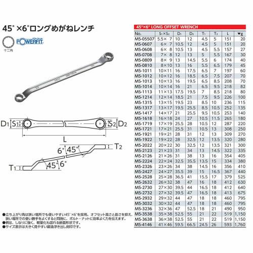 Kyoto Tool (KTC) 45 x 6 Long Open End Wrench, 12 x 14mm, M5-1214