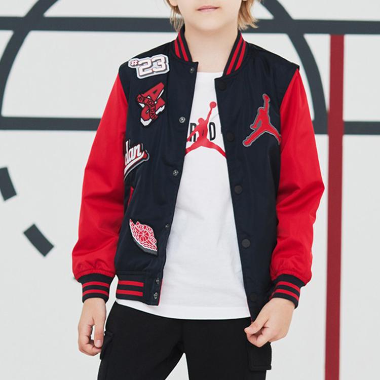 Jordan Baseball Jacket Color Block Letter Logo Casual Kids Jackets Black JD2112008GS-001
