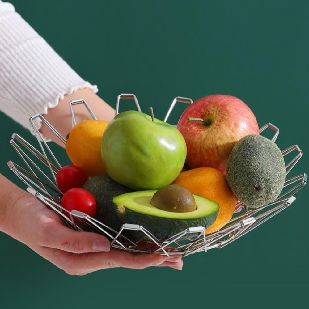 Nordic-style Hollow Structure Foldable Fruit Basket Scalable Modern Candy Dessert Rack Simple Storage Basket Kitchen Organizer