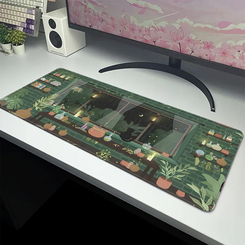 Large Cute Plant Mouse Pad Office Table Carpet Green Mousepad Desk Mat Rubber Big Mause Mat Non-Slip Keyboard Mat XL 100x50cm