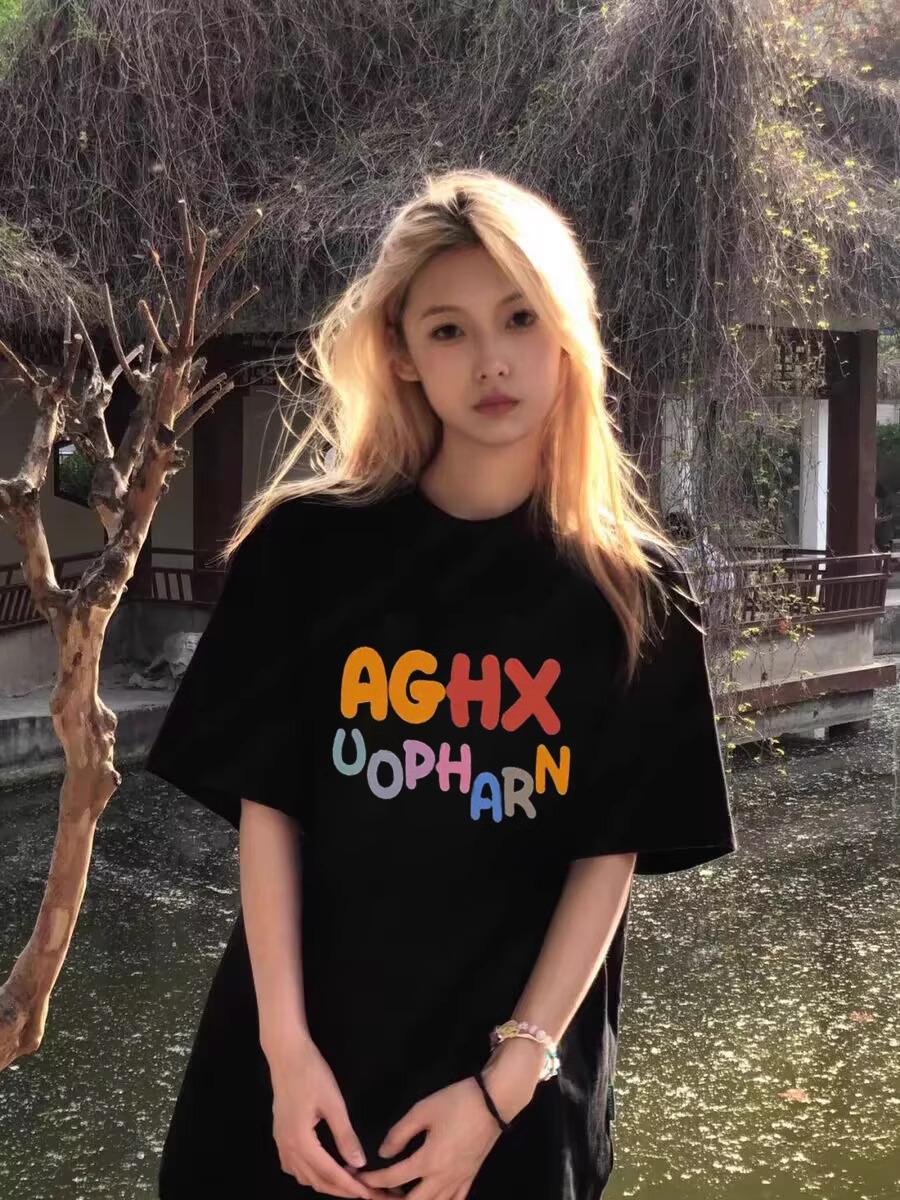 

Women s 2025 Summer Black Cotton Loose Fit Short-Sleeve Straight Shoulder T-Shirt 3XL