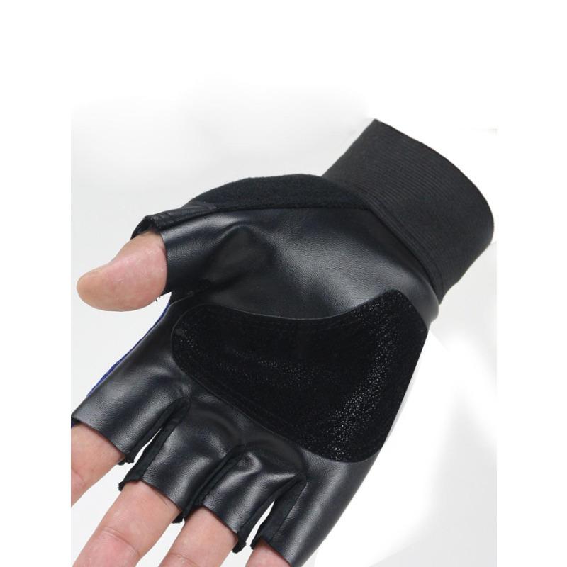 1 Pair Letter Patch & Studded Decor Breathable Fingerless Motorcycle Gloves