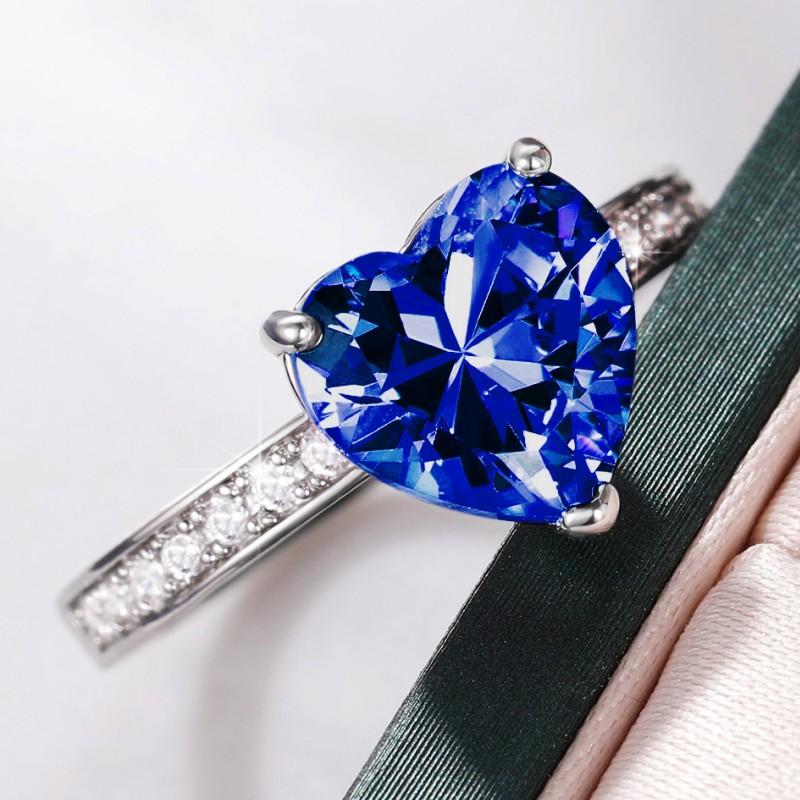 Huitan Colorful Heart Cubic Zirconia Rings for Women White/Pink/Green/Blue Luxury Wedding Engagement Bands Eternity Love Jewelry