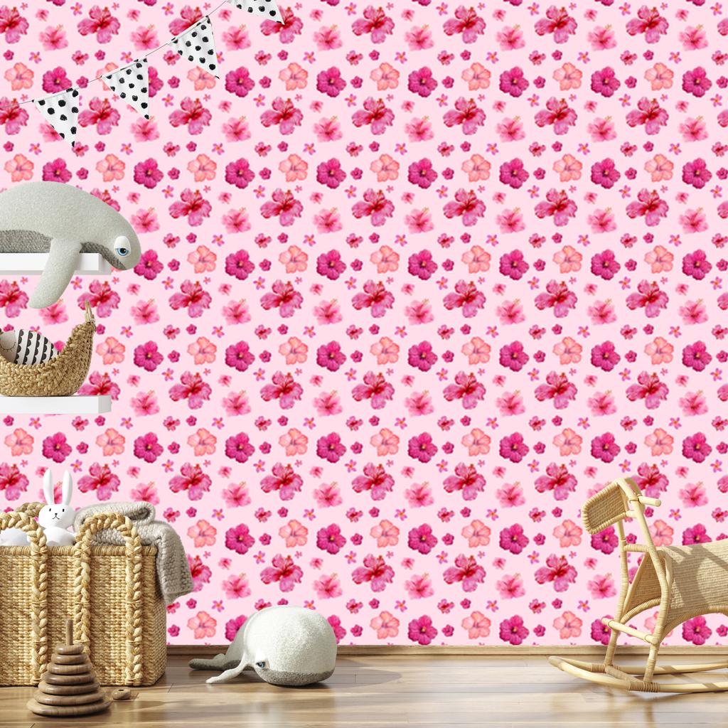 Powder Pink and Coral Flowers Wallpaper for Living Room and Bedroom 50x1000
