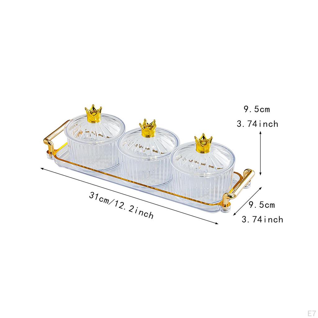 Dried Fruit Plate Appetizer Serving Tray 3 Grid with Lid Covered Candy Jar Seasoning Organizer for