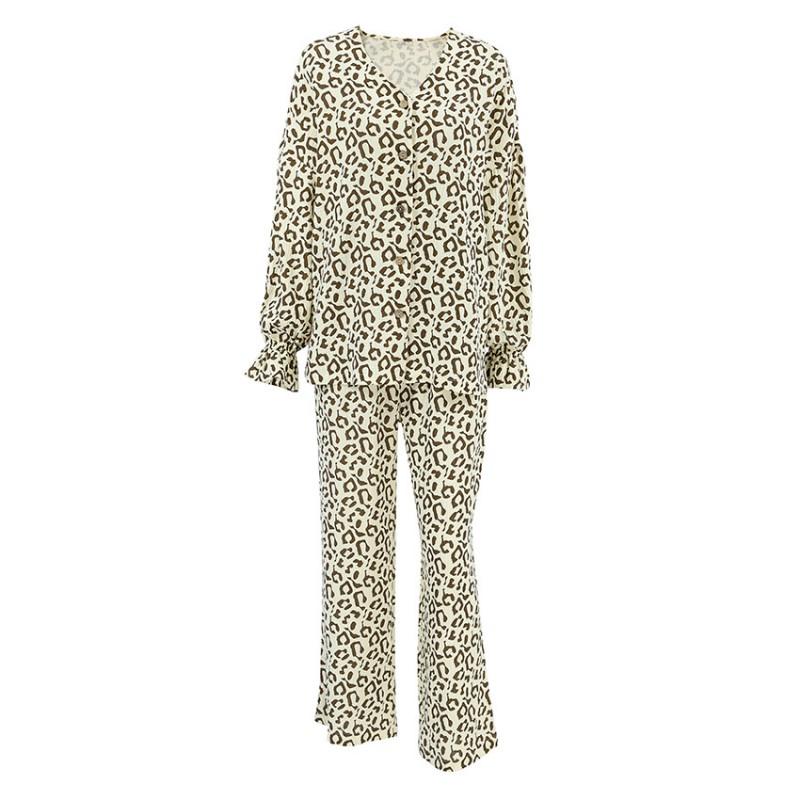 2026 Leopard Print Long Sleeve Pants Set Womens Sleepwear Loungewear
