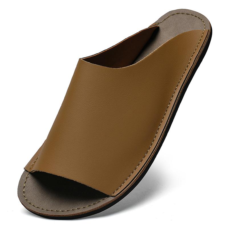 Fashion Stylish Casual Leather Mens Slippers Fashion Men's Summer Beach Flats Breathable Half Drag Sandals Male Flip Flops Soft Slides