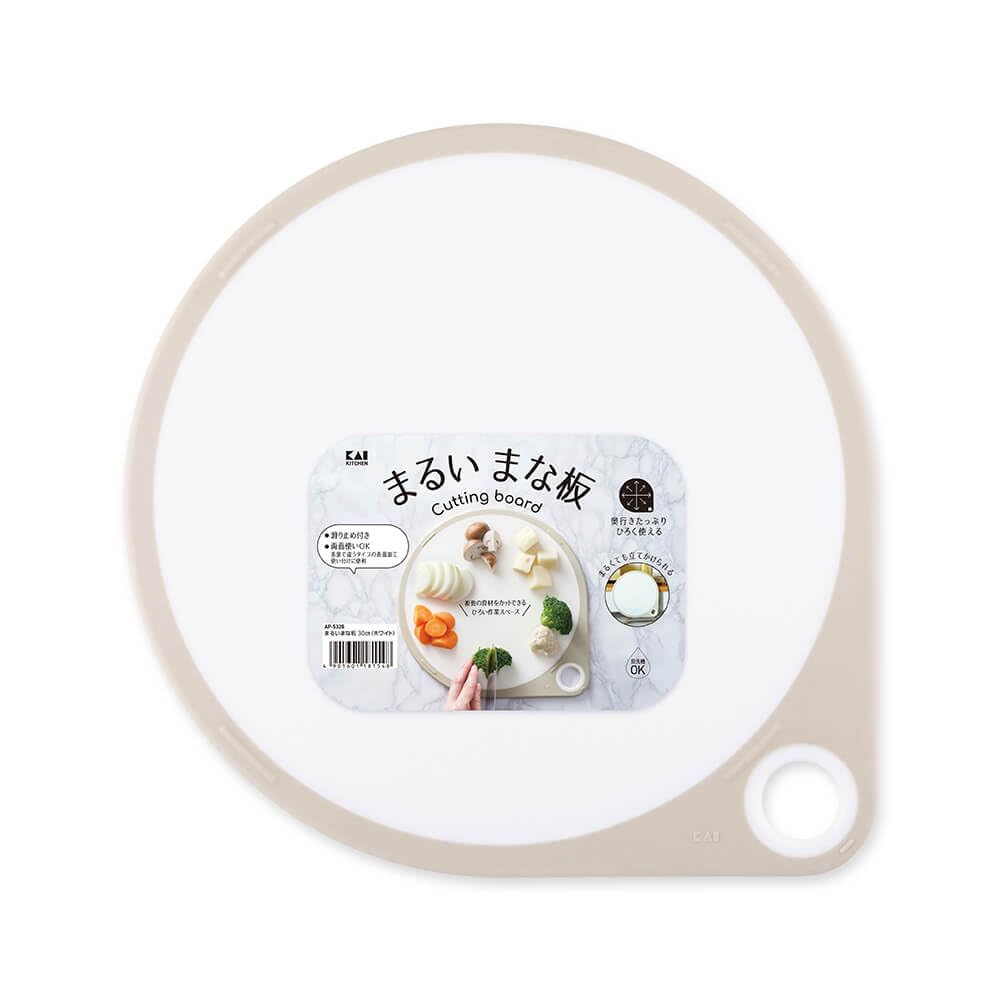 KAI Round Cutting Board White 30cm L 2 Piece Set Cooking Utensils Set for Living Alone (M & 35cm)
