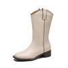 2025 Autumn and Winter New V-mouth Retro Round Head Flat Bottom Matte Soft Leather Medium Tube Boots Women's Simple Sleeve Martin Boots