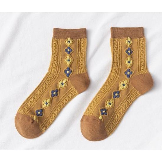Cartoon Puppy Embroidery Cute Socks Women Autumn and Winter Middle Tube Socks Korean Striped Cotton Knitted Elastic Long Socks