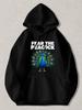 Black Pullover Hoodie Featuring Vibrant Peacock Graphic And FEAR THE PEACOCK Text, Casual Streetwear Sweatshirt with Kangaroo Pock