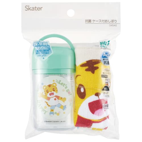 Skater Oshibori Wet Towel Set with Case, Made In Japan, Shimajiro 23, for Boys and Girls, OA5AG-A