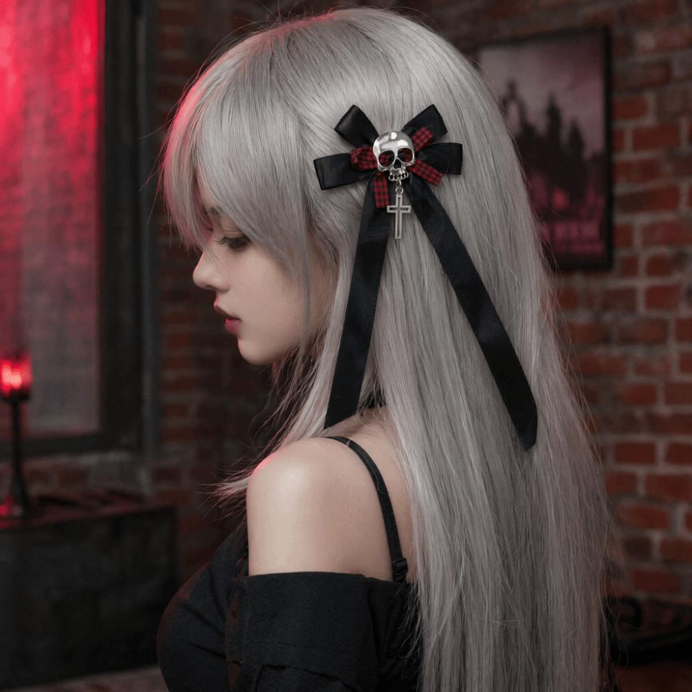 Lace Bow Skull Side Clip Cross Decorative Hair Accessories Cute Ponytail Braid Hair Clip Halloween