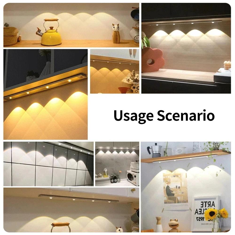 20-50cm Rechargeable LED Bar Light with Motion Sensor 3 Colors Cabinet Light for Wine Closet Kitchen Wardrobe Display Cabinet