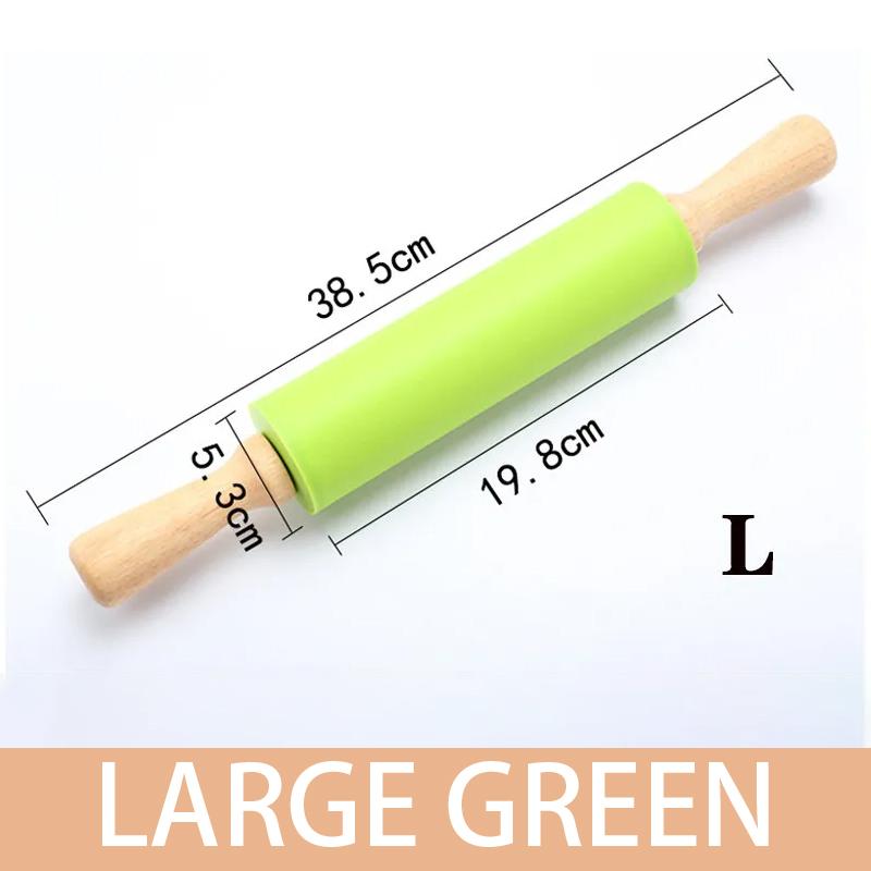 Non-Stick Silicone Rolling Pin Wooden Handle Pastry Dough Flour Roller Kitchen Cooking Baking Tool For Pasta Cookie Dough